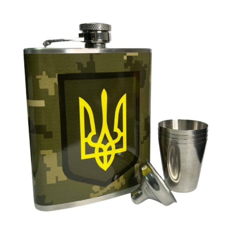 Набір Фляга+4 склянки+лійка Тризуб Набір Фляга+4 склянки+лійка Тризуб